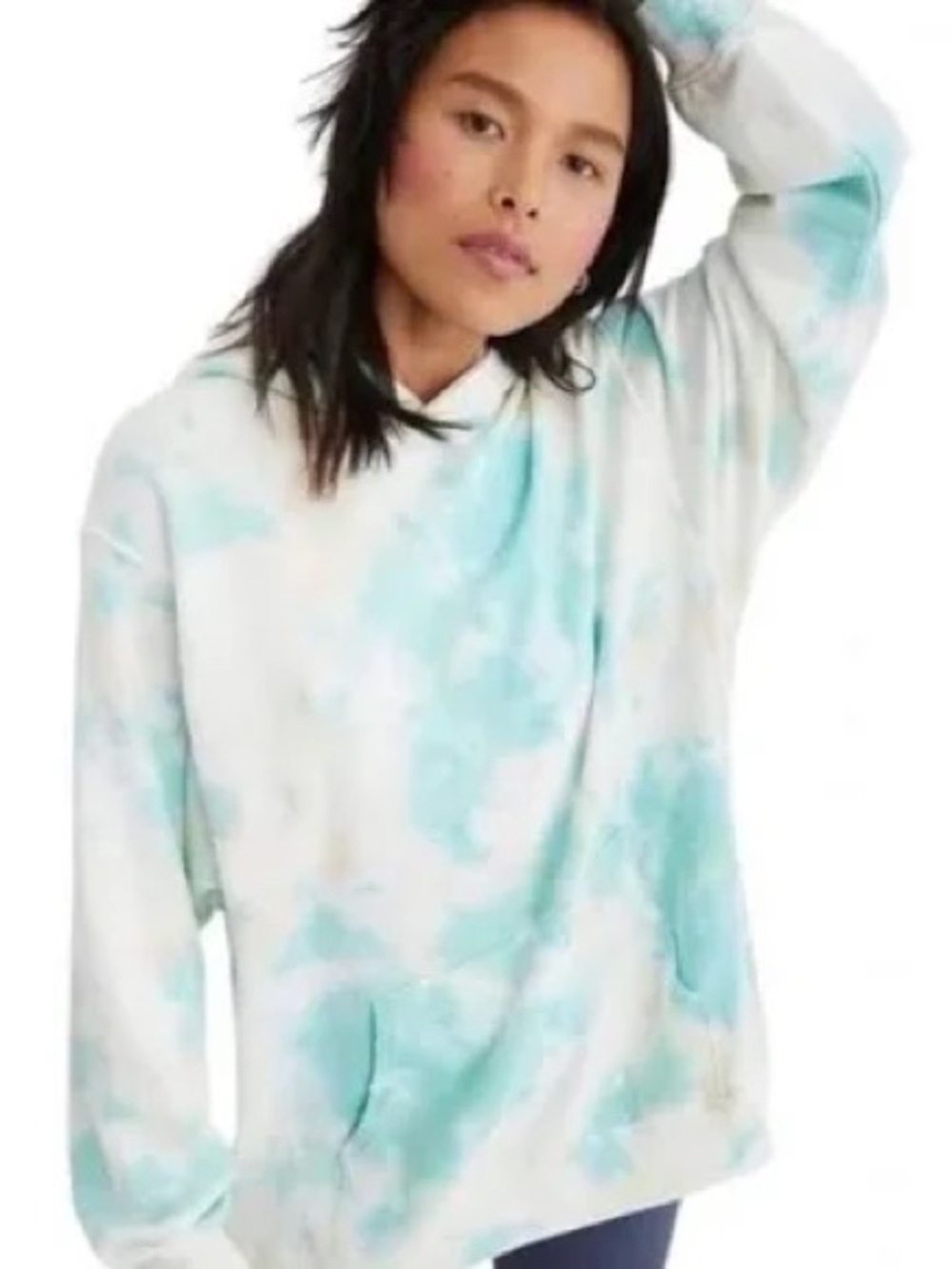 Aerie Teal Tie-Dye Hooded Oversized Sweatshirt
